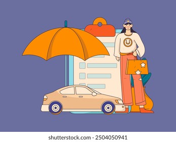 Buy insurance for car flat character vector concept operation illustration
