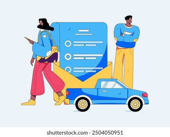 Buy insurance for car flat character vector concept operation illustration
