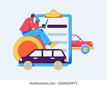 Buy insurance for car flat character vector concept operation illustration
