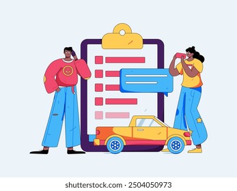 Buy insurance for car flat character vector concept operation illustration
