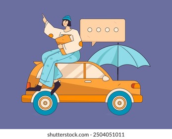 Buy insurance for car flat character vector concept operation illustration
