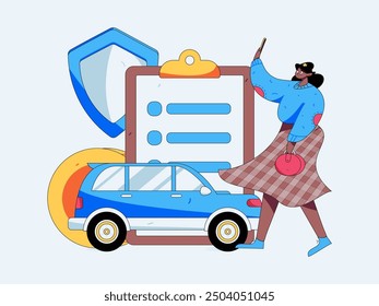 Buy insurance for car flat character vector concept operation illustration
