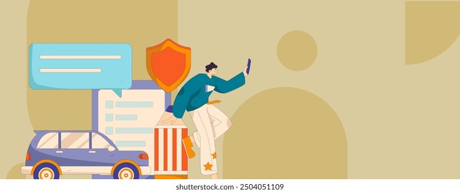 Buy insurance for car flat character vector concept operation illustration
