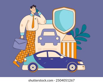 Buy insurance for car flat character vector concept operation illustration
