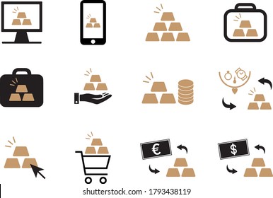 Buy investment bullion gold online vector icons