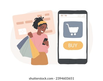 Buy isolated concept vector illustration. Website menu bar, e-commerce business, online shopping, product in stock, retail store, shopping list, user account worldwide delivery vector concept.