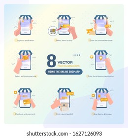 Buy items using online shop application, hand holding the mobile phone to make an order at the online store in a collection set
