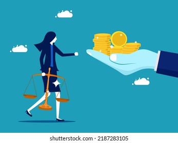 Buy justice. Businesswoman selling scales. business concept vector illustration