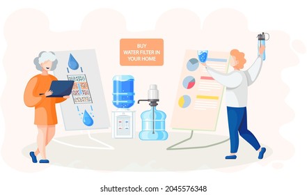Buy kitchen water filter in your home. Buying filtering reverse osmosis system for use and drinking. Drinkable pure water treatment filtration technology. Purification of pipeline dirty water