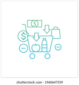 Buy less gradient icon.Basket with necessary products. Thoughtful spending money.Purchase only necessary products.Isolated vector illustration.Suitable to banners, mobile apps and presentation