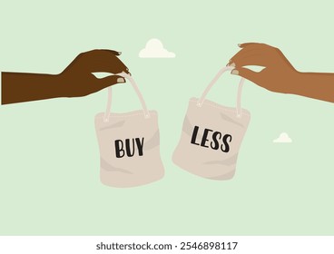 Buy Less Minimalist Sustainability Concept Illustration. Creative concept buy less in Black Friday. Ecological and responsible choices. Sustainable consciousness and consumption. Zero waste. Buy less