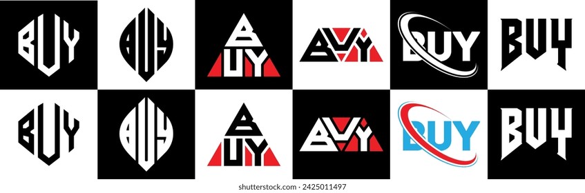 KAUFEN Sie Buchstaben-Logo-Design in sechs Stil. KAUFEN Polygon, Kreis, Dreieck, Sechseck, flacher und einfacher Stil mit schwarz-weißem Farbvariationsbuchstaben-Logo in einem Zeichenbrett. KAUFEN Minimalistisches und klassisches Logo