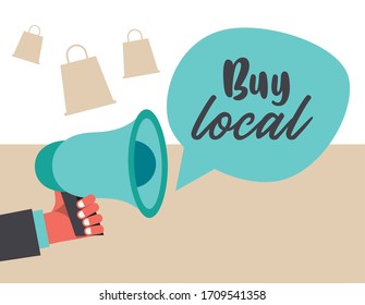 Buy Local Poster With Megaphone And Speech Bubble Vector Illustration Design