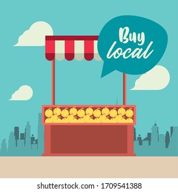 Buy Local Poster With Oranges Kiosk Vector Illustration Design