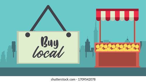 Buy Local Poster With Oranges Kiosk Vector Illustration Design