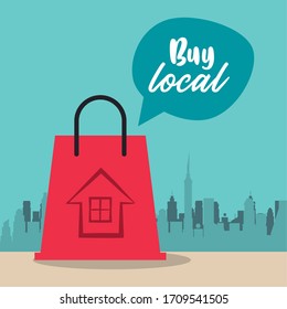 Buy Local Poster With Shopping Bag Vector Illustration Design