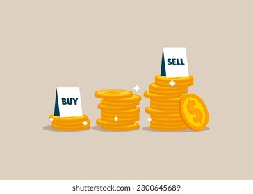 Buy low, sell high. Positive trend, financial strategy, increasing Forex market. Modern vector illustration in flat style