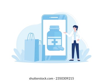 buy medicines from a doctor's prescription trending concept flat illustration