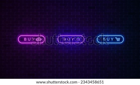 Buy neon button icon set. Buy glowing sign. Vector illustration