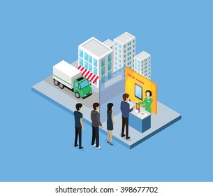 Buy new model 3d isometric design. Model tablet, new tablet, people buy technology, buying or shopping, screen new tablet, purchase retail market, buyer or consumer, smart touch tablet illustration