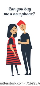 Buy new phone for your girlfriend from boyfriend vector illustration Scandinavian style