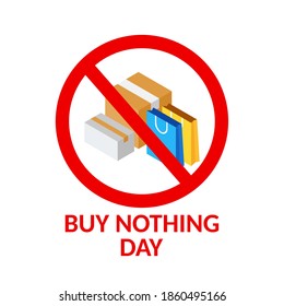 buy nothing day 25 - 26 november campaign social media poster banner with isometric shopping bag illustration