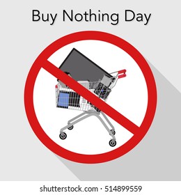 Buy nothing Day poster. Shopping cart in re sign. Flat vector illustration