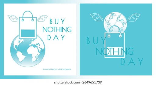 Buy Nothing Day two posters with the Earth, shopper and wings minimalistic style
