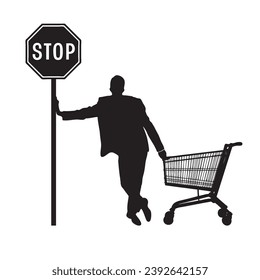 Buy Nothing recommendation with businessman and empty shopping cart