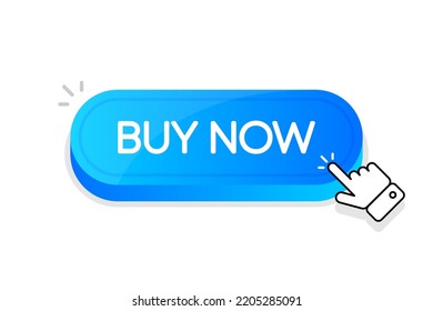 Buy Now 3d button. Mouse touched button for buying product. Vector illustration.