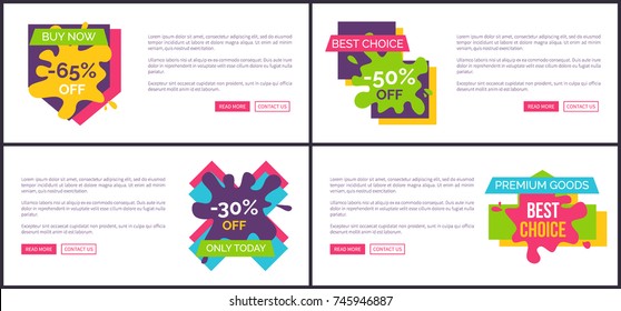 Buy Now -65 % Off, Best Choice Half Price Discounts, Only Today -30%, Premium Goods Labels With Buttons Read More Contact Us Web Posters Set Vector