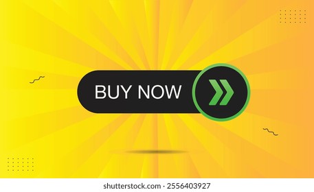 Buy Now Banner Editable EPS Format Template Design with Label, Sticker Icon, Vector Illustration, Black and Green Gradient Shapes, Orange and Yellow Abstract Background