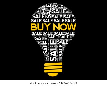 BUY NOW bulb word cloud collage, business concept background