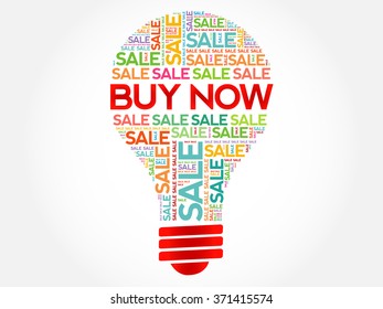 BUY NOW bulb word cloud, business concept background