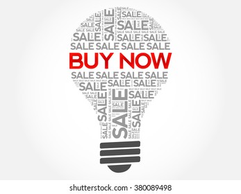 BUY NOW bulb word cloud, business concept background