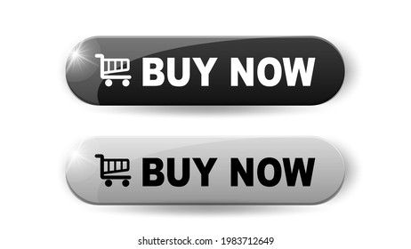 BUY NOW button.  3d vector in white and black colors isolated on white background.