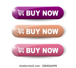 BUY NOW button.  3d vector in pink, coral and violet colors isolated on white background.