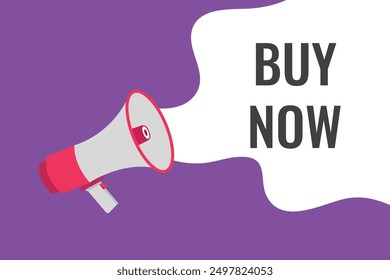 Buy Now button, banner, label, template for website. Buy Now text with colorful megaphone icon