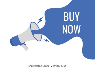 Buy Now button, banner, label, template for website. Buy Now text with colorful megaphone icon