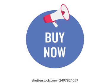 Buy Now button, banner, label, template for website. Buy Now text with colorful megaphone icon