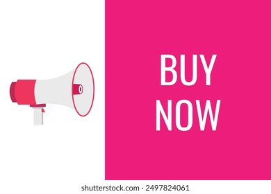 Buy Now button, banner, label, template for website. Buy Now text with colorful megaphone icon