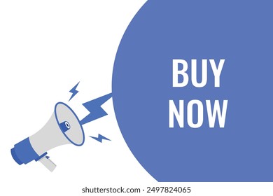 Buy Now button, banner, label, template for website. Buy Now text with colorful megaphone icon