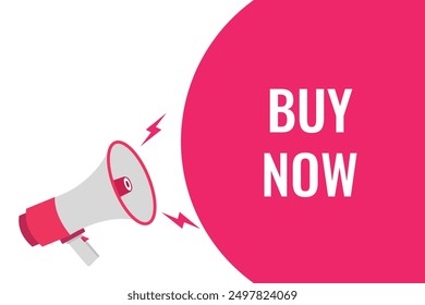 Buy Now button, banner, label, template for website. Buy Now text with colorful megaphone icon