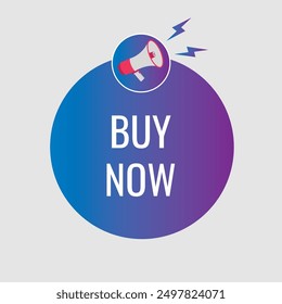 Buy Now button, banner, label, template for website. Buy Now text with colorful megaphone icon