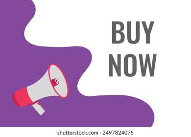 Buy Now button, banner, label, template for website. Buy Now text with colorful megaphone icon