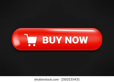 Buy now button with cursor arrow. 3d vector illustration 