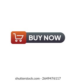 A "Buy Now" button features a shopping cart icon on a red square, transitioning to a gray rounded rectangle with white text, isolated on white.