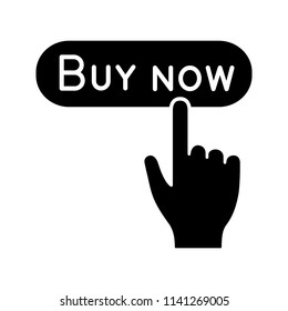Buy now button glyph icon. Add to cart. Online shopping. Digital purchase. Silhouette symbol. Negative space. Vector isolated illustration