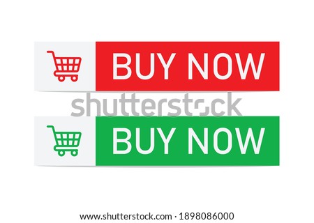 Buy now button. Green and Red Buy now flat button with shopping cart icon template, Web design elements.