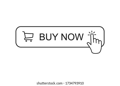 buy now button with hand clicking , flat Finger cursor isolated on white background. Click button for app and web design, vector icon illustration